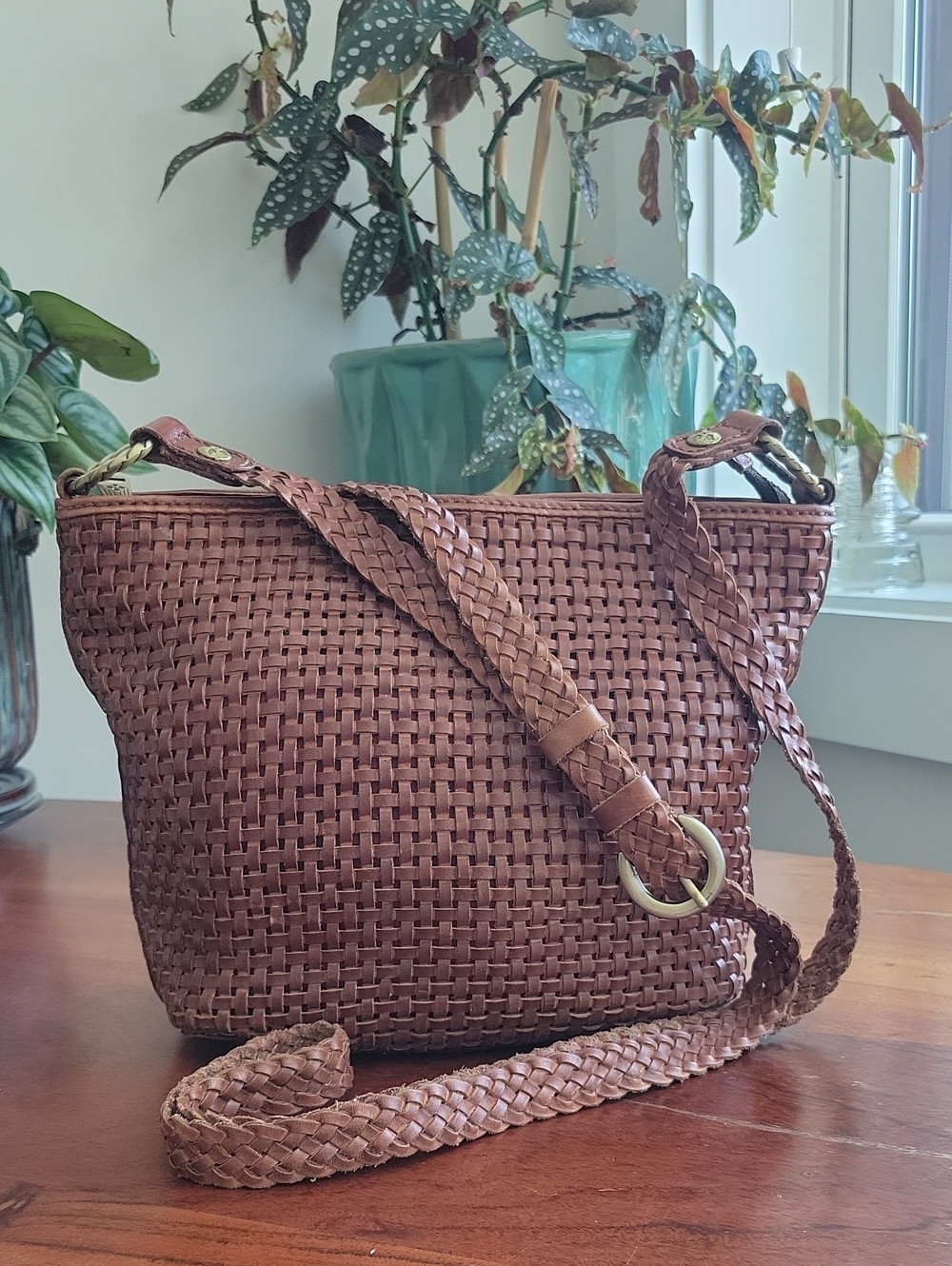 Patricia Nash Woven Leather Crossbody Bag in Brown